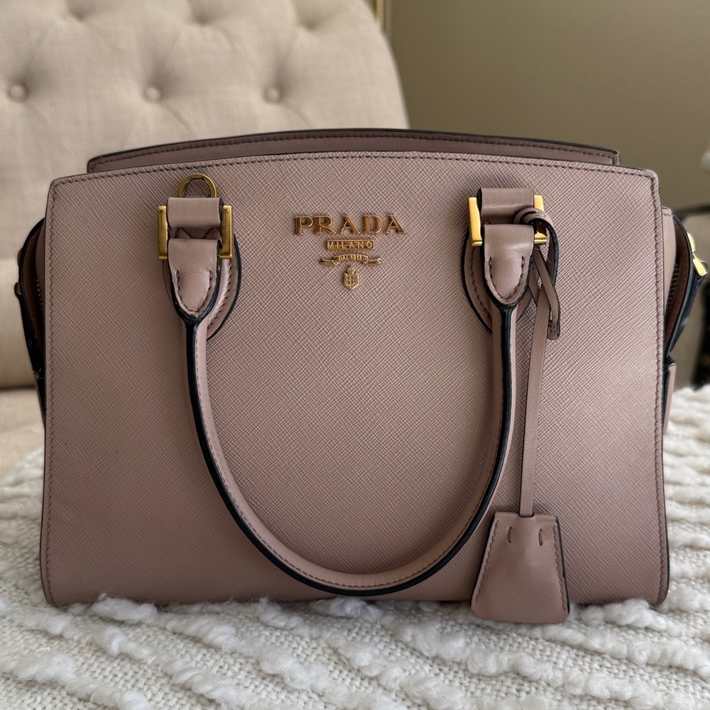 Prada Blush Saffiano Leather Tote with Gold Accents